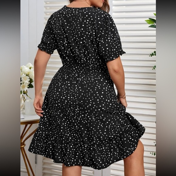 Boho polka dots puff sleeve A line dress - Picture 4 of 10